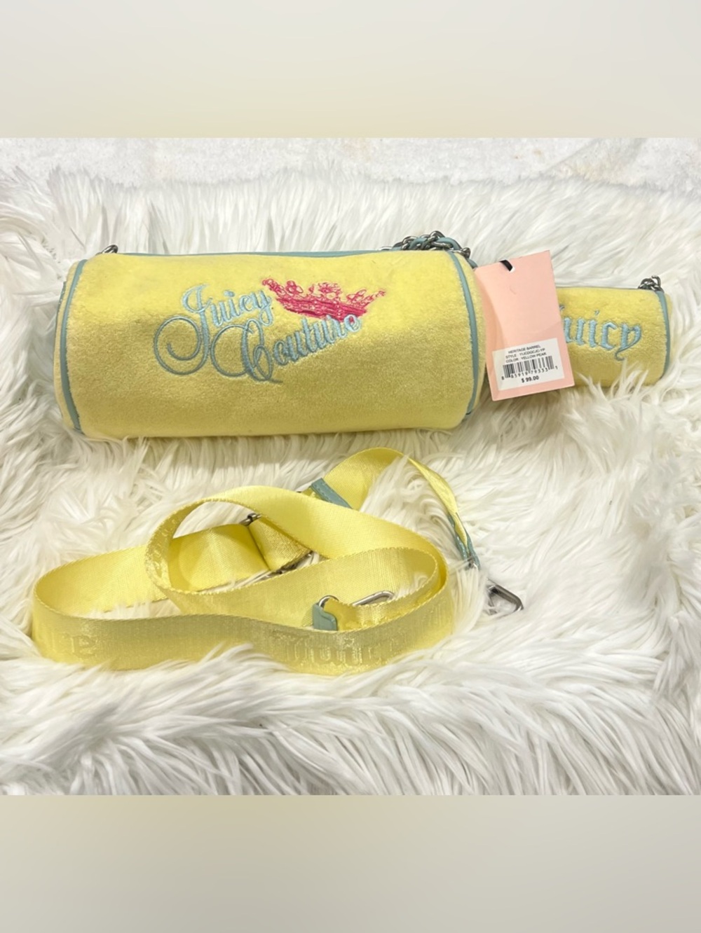 Juicy Couture Limited Edition 3-piece Yellow Terry Barrel Bag & Accessories - Picture 3 of 13